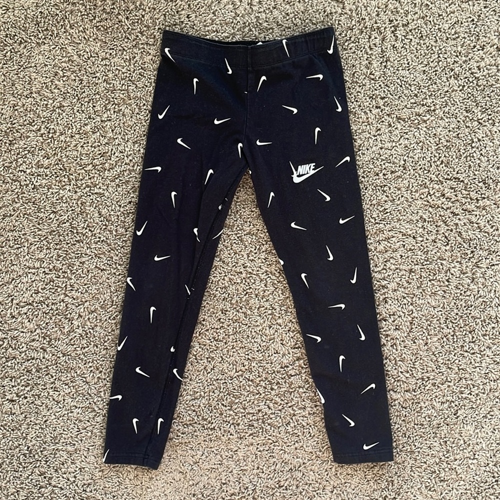 Nike Girls Black Leggings with Nike Swooshes Size M